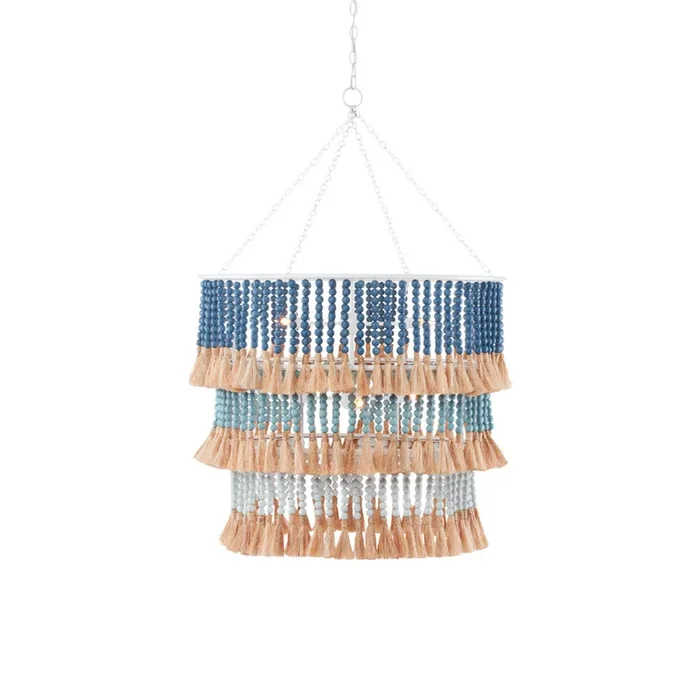 Currey & Company 9000-0-C10 St. Barts 7 Light Chandelier in Sugar White/Mist Blue/Demin Blue/Natural Rope