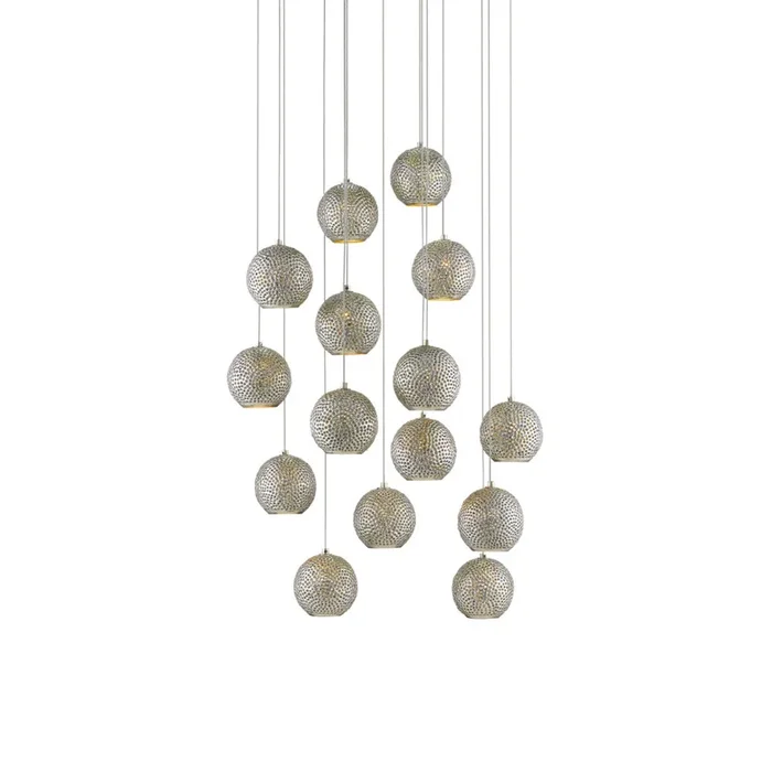 Currey & Company 9000-0684 Giro Round 15-Light Multi-Drop Pendant in Painted Silver/Nickel/Blue
