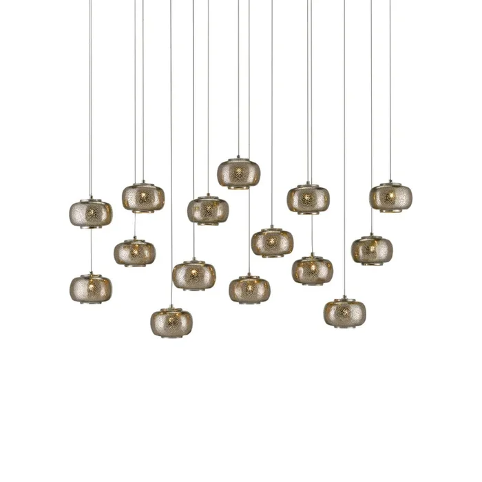 Currey & Company 9000-0692 Pepper Rectangular 15-Light Multi-Drop Pendant in Painted Silver/Nickel