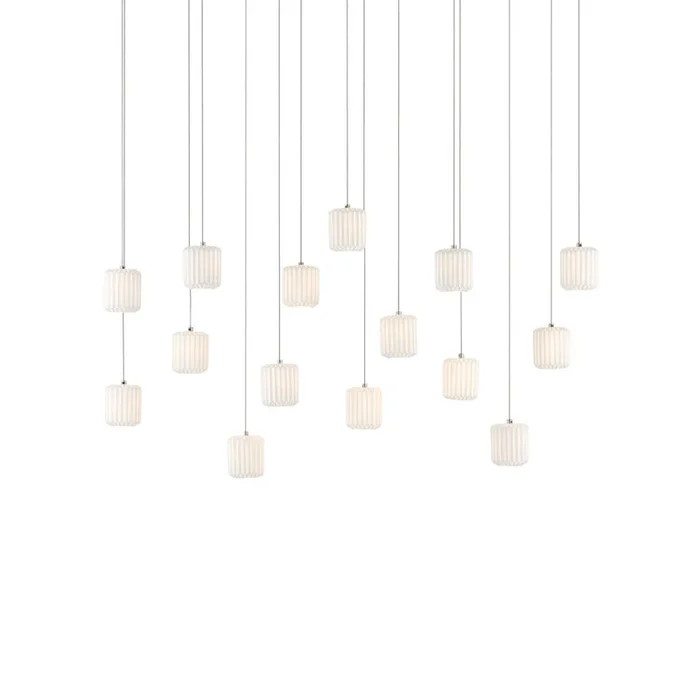 Currey & Company 9000-0713 Dove Rectangular 15-Light Multi-Drop Pendant in Painted Silver/White