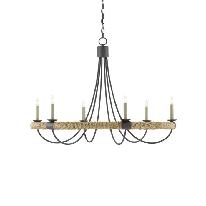 Currey & Company 9000-0754 Shipwright 6 Light Chandelier in French Black/Smokewood/Natural Abaca Rope