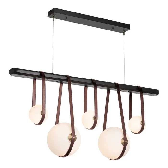 Derby Linear 5-Light LED Pendant Antique Brass Accent British Brown Leather LED Opal Glass (GG) in Black131046-LED-STND-10-27-LB-WB-GG0701