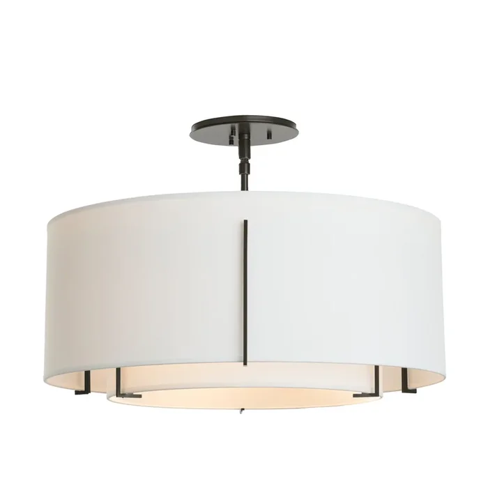 Exos Double Shade Semi-Flush 3-Light Natural Anna Inner Shade & Natural Anna Outer Shade in Oil Rubbed Bronze126503-SKT-14-SF1590-SF2290