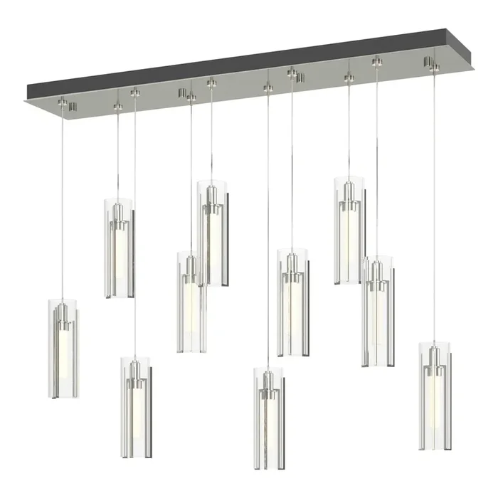 Exos Glass 10-Light Pendant – Sterling – Clear Glass