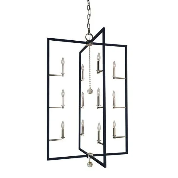 Framburg 5369 PN/MBLACK Minimalist Elegant 12-Light Foyer Chandelier in Polished Nickel/Matte Black