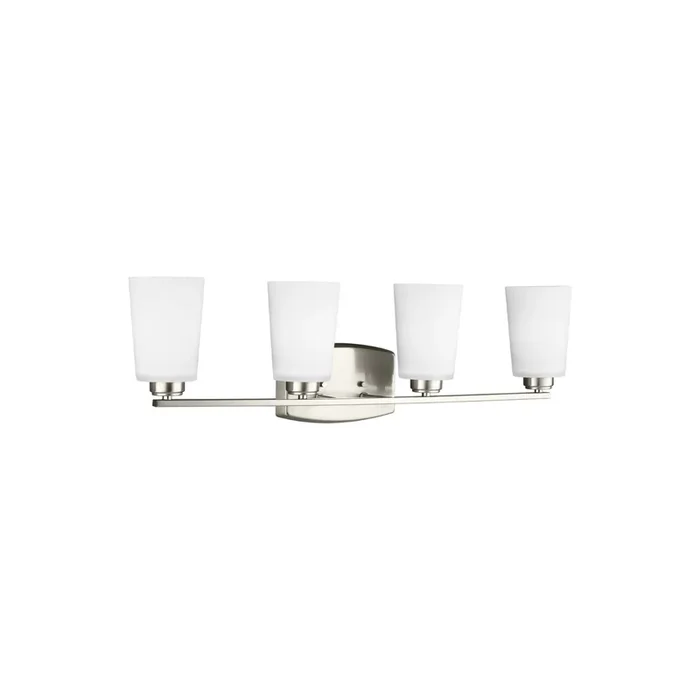 Franport Four Light Wall / Bath LED Traditional Fixture 29.375″ Width 8.25″ Height Steel Round Etched White Inside Shade in Brushed Nickel4428904EN3-962