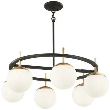 George Kovacs Alluria Six Light Pendant in Weathered Black W/Autumn Gold – P1356-618