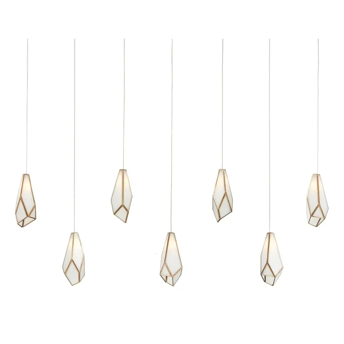 Glace White 7-Light Rectangular Multi-Drop Pendant – White/Antique Brass/Silver9000-1072
