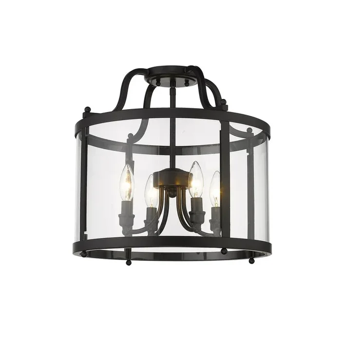Golden Lighting 1157-SF BLK Payton Semi-Flush in Matte Black with Clear Glass