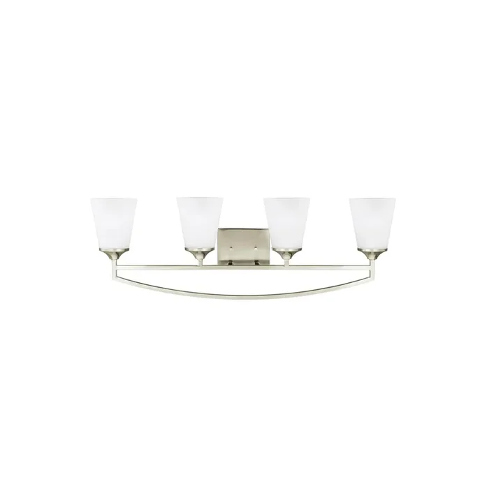 Hanford Four Light Wall / Bath LED Transitional Fixture 33.5″ Width 11.25″ Height Steel Round Satin Etched Shade in Brushed Nickel4424504EN3-962