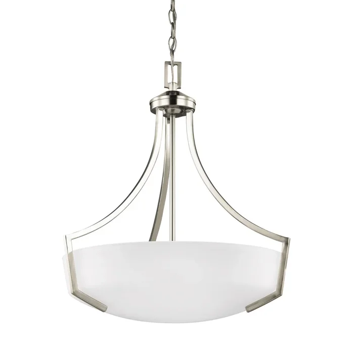 Hanford Three Light Pendant LED Transitional 22.625″ Height Steel Round Satin Etched Shade in Brushed Nickel6624503EN3-962