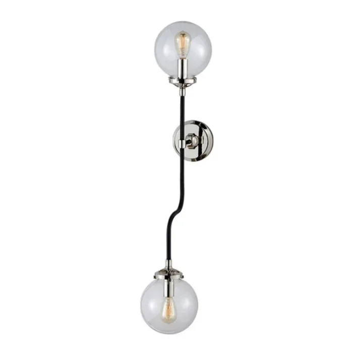 Ian K. Fowler Bistro Double Wall Sconce in Polished Nickel with Clear Glass Wall Light W6″ x H32″S 2022PN-CG