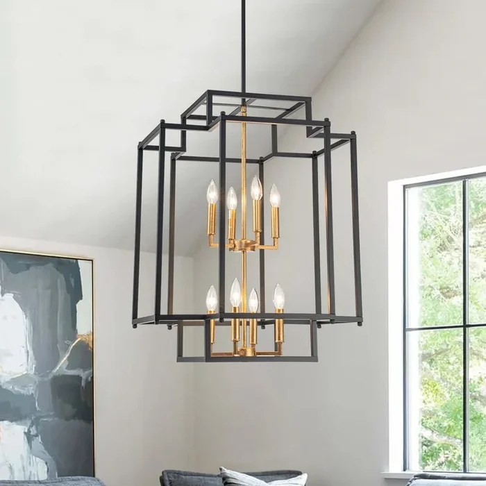 Industrial 8-Light Tiered Square Cage Candle PendantS81010000045508