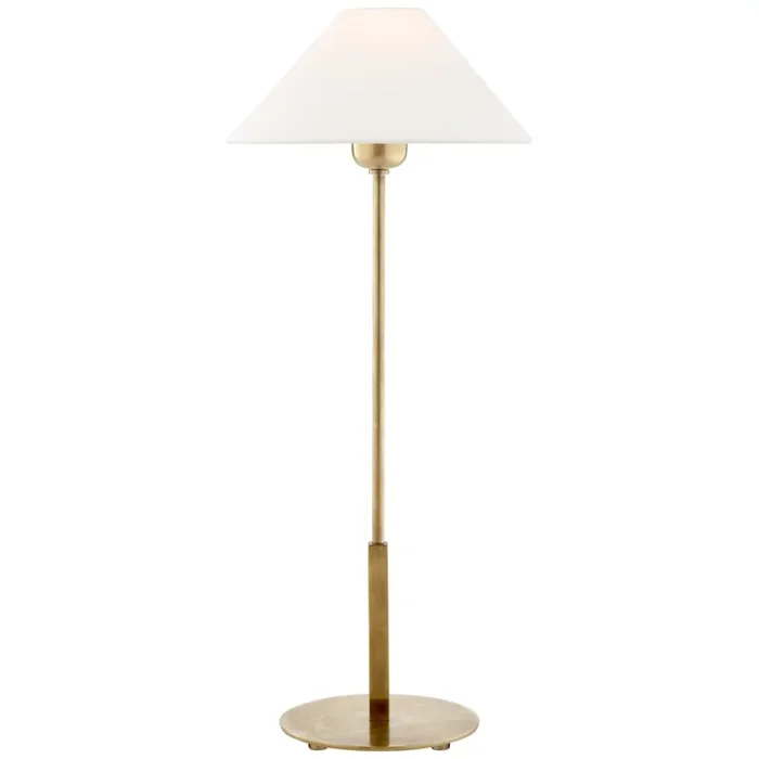 J. Randall Powers Hackney Table Lamp in Hand-Rubbed Antique Brass with Linen Shade W11.75″ x H23″SP 3022HAB-L