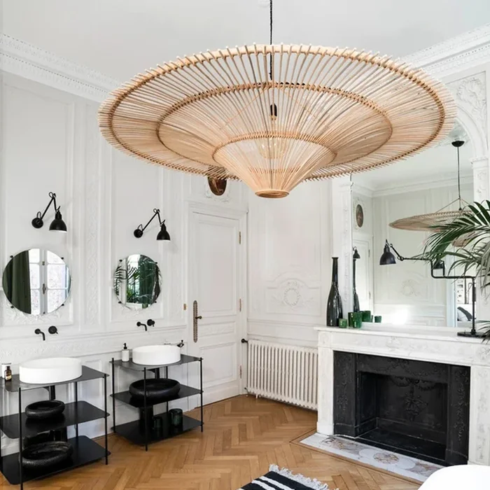 Japanese Handwoven Large Rattan Pendant Light Living Room Chandelier Lobby lightingLF-278-C0403-Dia 100CM-DS800149