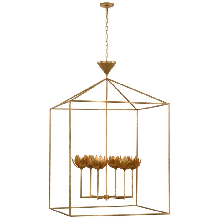 Julie Neill Alberto Grande Open Cage Lantern in Antique Gold Leaf Ceiling Light W38″ x H59″JN 5305AGL