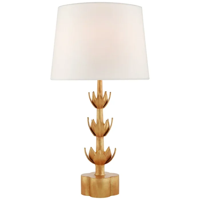 Julie Neill Alberto Large Triple Table Lamp in Antique Gold Leaf with Linen Shade W16.5″ x H32.25″JN 3003AGL-L