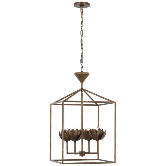 Julie Neill Alberto Medium Open Cage Lantern in Antique Bronze Leaf Ceiling Light W18″ x H30″JN 5302ABL
