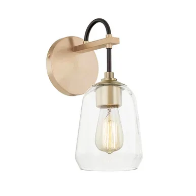 Justice Designs Fusion One Light Wall Sconce in Matte Black w/ Brass – FSN-8101-CLER-MBBR
