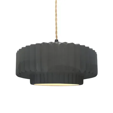 Justice Designs Radiance One Light Pendant in Gloss Grey – CER-6553-GRY-MBLK-BEIG-TWST