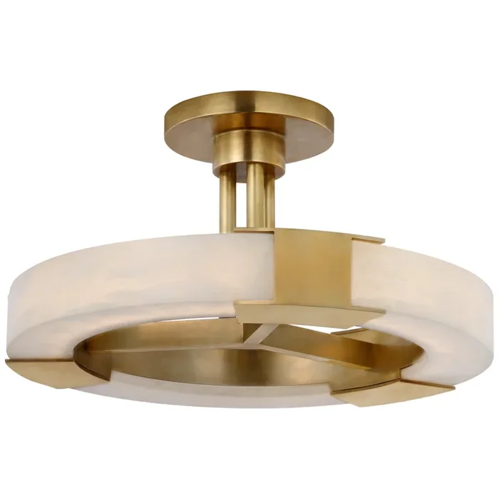 Kelly Wearstler Covet Medium Ring Semi-Flush Mount in Antique-Burnished Brass and Alabaster Ceiling Light W13.75″ x H7.5″KW 4142AB/ALB
