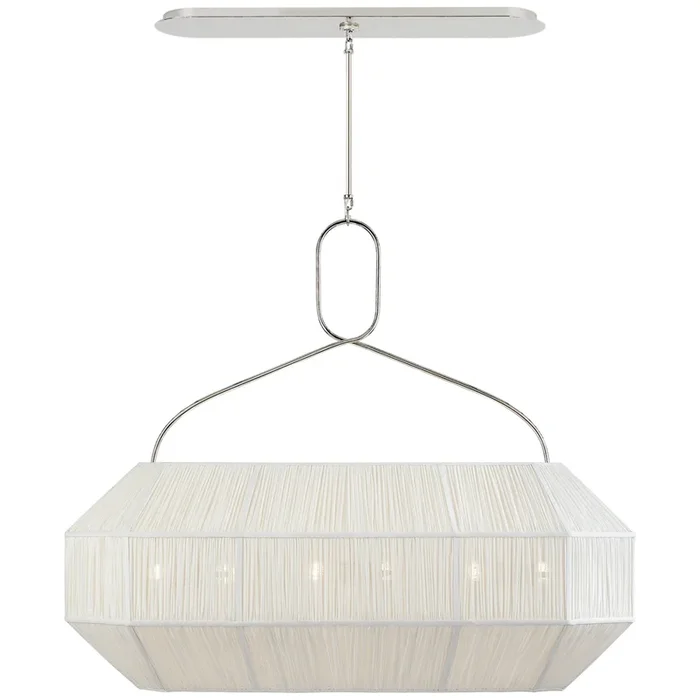 Kelly Wearstler Forza Medium Linear Lantern in Polished Nickel with Gathered Linen Shade Ceiling Light W40″KW 5317PN-L
