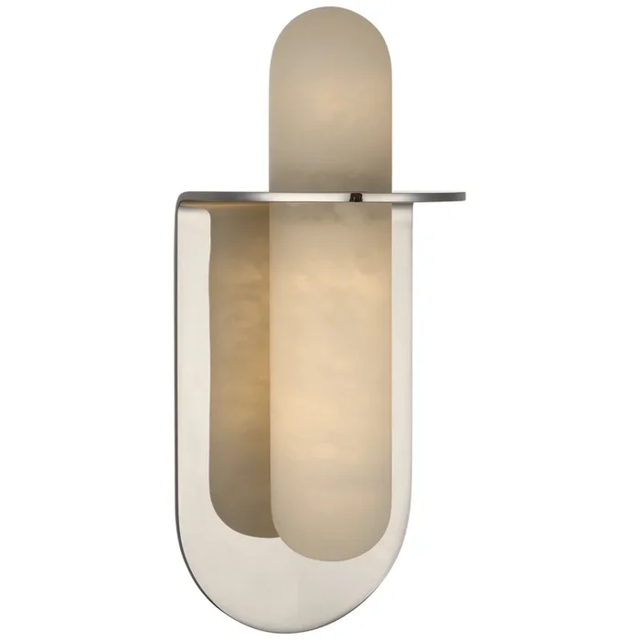 Kelly Wearstler Fosse 11″ Invertable Offset Oval Sconce in Polished Nickel with Alabaster Wall Light W4.5″ x H10.5″KW 2003PN-ALB