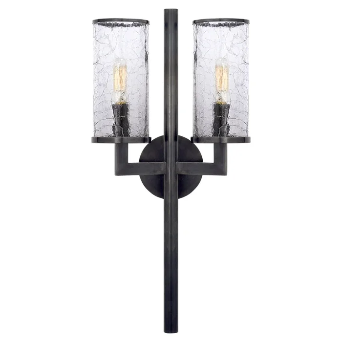 Kelly Wearstler Liaison Double Sconce in Bronze with Crackle Glass Wall Light W9.5″ x H19″KW 2201BZ-CRG