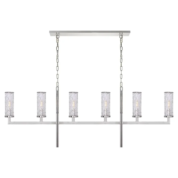 Kelly Wearstler Liaison Large Linear Chandelier in Polished Nickel with Crackle Glass Ceiling Light W60″ x H22.5″KW 5203PN-CRG