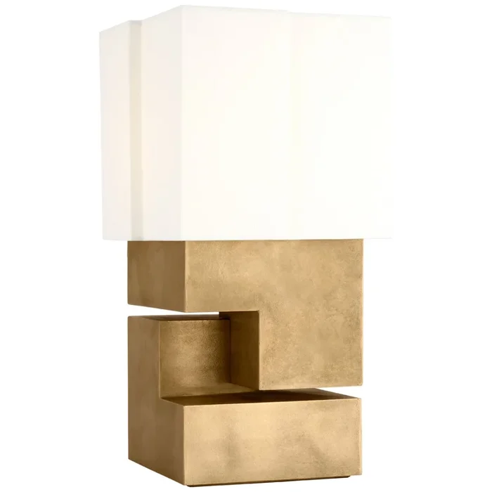 Kelly Wearstler Nucleo 18″ Table Lamp in Museum Brass with Linen Shade W9.5″ x H18.25″KW 3141MBR-L