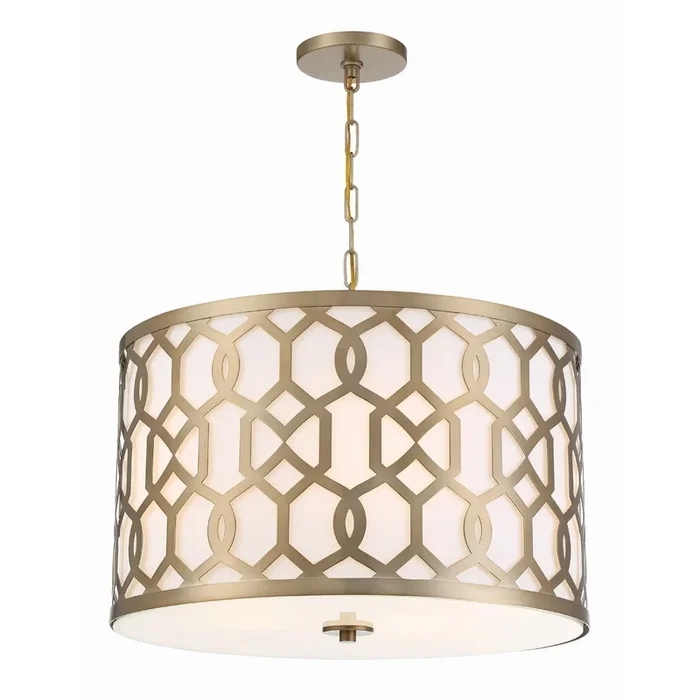 Libby Langdon Jennings 5 Light Aged Brass Pendant Silk Shade 24.25″W x 14.75″H x 24.25″D2266-AG