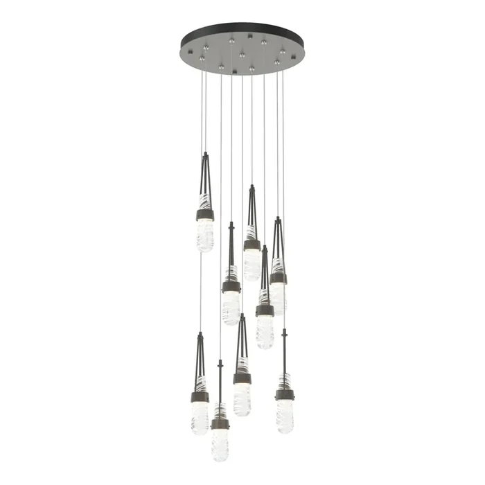 Link 9-Light Blown Glass Pendant – Natural Iron – Clear with White Threading Glass