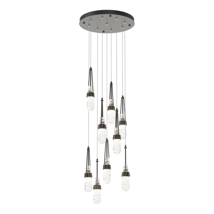 Link 9-Light Blown Glass Pendant – Oil Rubbed Bronze – Clear with White Threading Glass