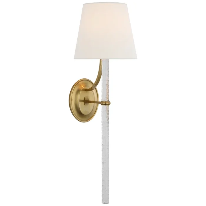 Marie Flanigan Abigail XL Sconce in Soft Brass and Clear Wavy Glass with Linen Shade Wall Light W8″ x H25.25″MF 2326SB/CWG-L