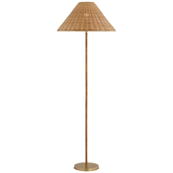 Marie Flanigan Wimberley Medium Wrapped Floor Lamp in Soft Brass with Natural Wicker Shade W21″ x H60″MF 1200SB-NTW