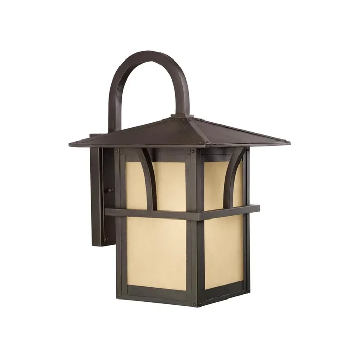Medford Lakes One Light Outdoor Wall Lantern LED Transitional Fixture 11″ Width 17″ Height Aluminum Etched Hammered with Amber Shade in Statuary Bronze88882EN3-51