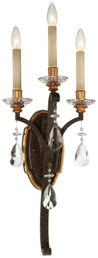 Metropolitan Chateau Nobles Three Light Wall Sconce in Raven Bronze W/Sunburst Gold H – N6453-652