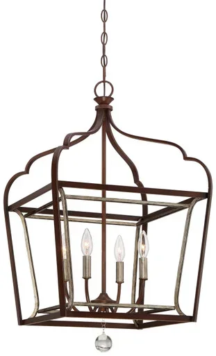 Minka-Lavery Astrapia Four Light Foyer Pendant in Dark Rubbed Sienna With Aged Silver – 4344-593