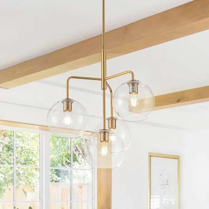 Modern 4-Light Hand-blown Clear Glass Globe Branch ChandelierS81010000070298