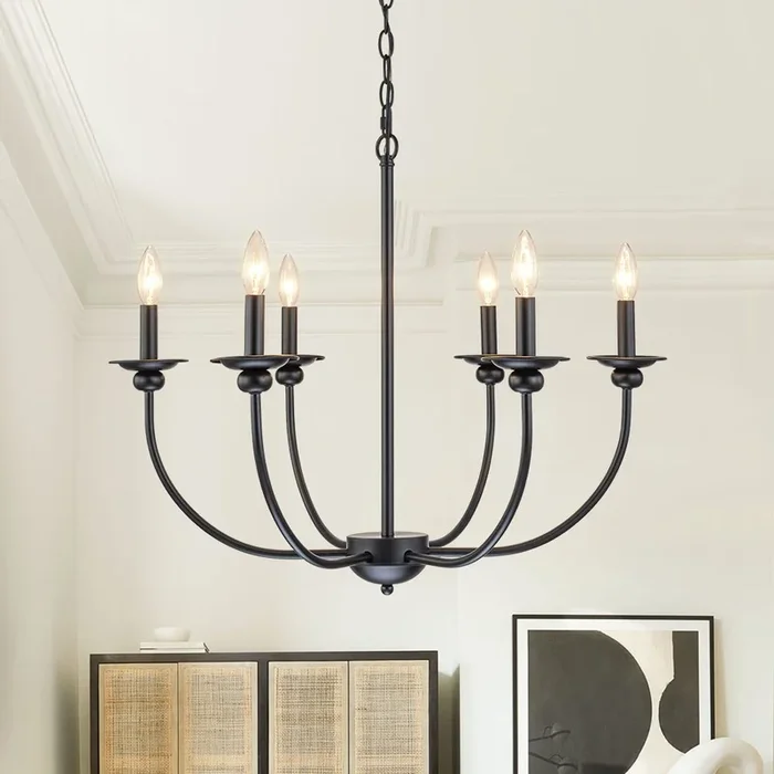 Modern Farmhouse 6-Light Matte Black Candle Style ChandelierS81010000057608