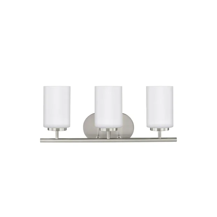 Oslo Three Light Wall / Bath Contemporary Fixture 20″ Width 8.5″ Height Steel Round Cased Opal Etched Shade in Brushed Nickel41162-962