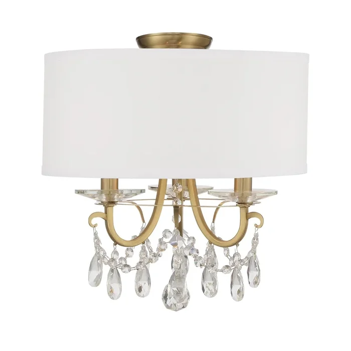 Othello 3 Light Vibrant Gold Semi Flush Mount Hand Cut Crystal Silk Shade 14″W x 15″H x 14″D6623-VG-CL-MWP_CEILING