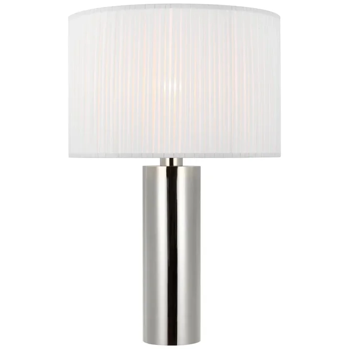 Paloma Contreras Sylvie Medium Table Lamp in Polished Nickel with Silk Pleat Shade W15.5″ x H26.5″PCD 3010PN-SP