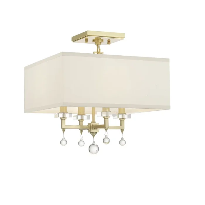 Paxton 4 Light Aged Brass Semi Flush Mount Clear Glass Drops Silk Shade 16″W x 16″H x 16″D8105-AG_CEILING