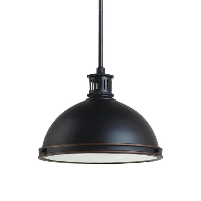 Pratt Street Metal Two Light Pendant LED Contemporary 9.75″ Height Steel Round Clear Textured Shade in Autumn Bronze65086EN3-715