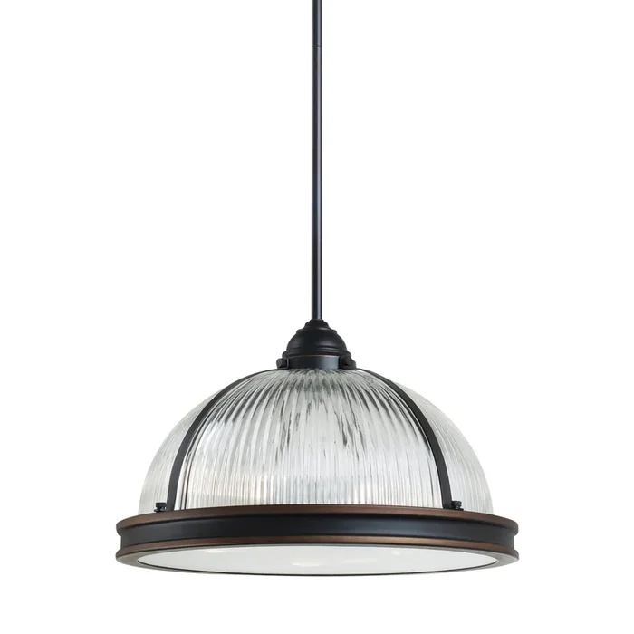 Pratt Street Prismatic Three Light Pendant Contemporary 10″ Height Steel Round Clear Textured Shade in Autumn Bronze65062-715