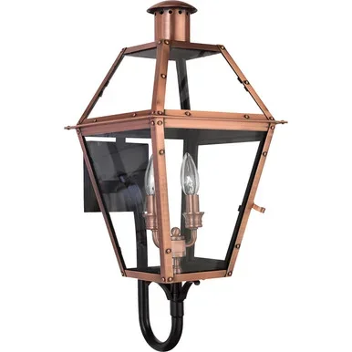 Quoizel Rue De Royal Two Light Outdoor Wall Lantern in Aged Copper – RO8311AC