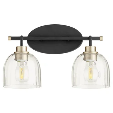 Quorum Espy Two Light Vanity in Textured Black w/ Aged Brass – 507-2-6980