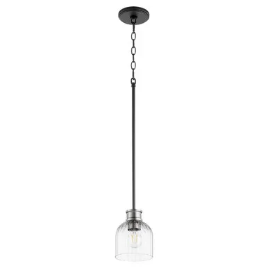 Quorum Monarch One Light Pendant in Textured Black w/ Satin Nickel – 310-6965