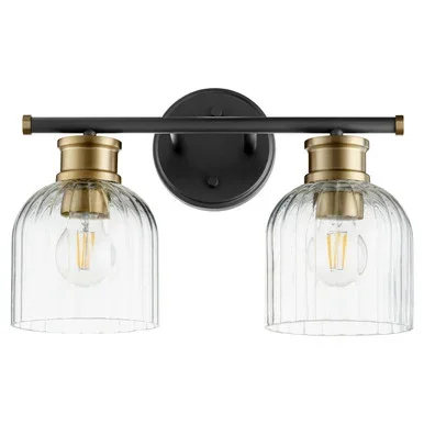 Quorum Monarch Two Light Vanity in Textured Black w/ Aged Brass – 510-2-6980